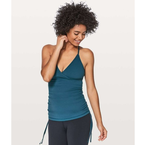 Lululemon Womens Full Freedom Yoga Tank Size 4 in Nile Blue Nulu Cinch Up Sides - Picture 2 of 16